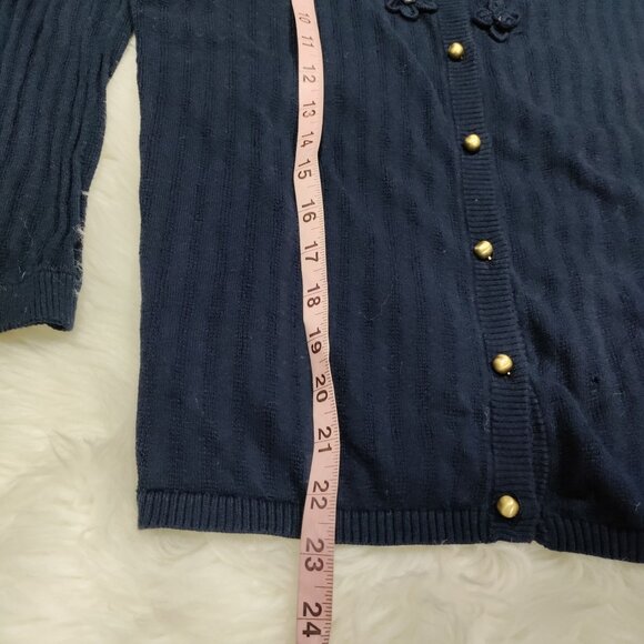 Juicy Couture Navy Blue Floral Embroidery Silk Cashmere Knit Cardigan Size Large - Picture 15 of 15